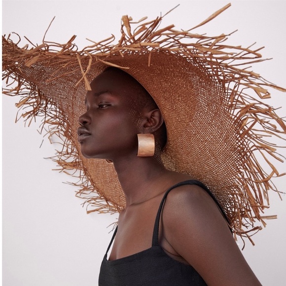 Nwt Zara Frayed Trim Beach Sun Hat 
